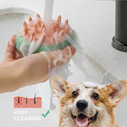 2-in-1 Pet Bath & Massage Brush with Soap Dispenser